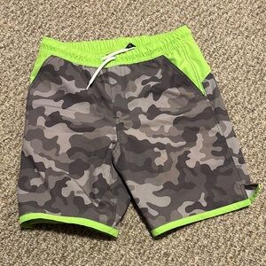 Lands' End Boy’s Camouflage and Neon Green swim trunks